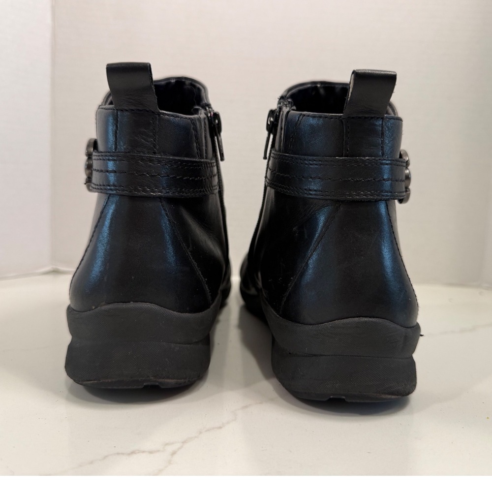 Earth Alta Wide Black Leather Ruched Ankle Boots Womens 10D Side Zip Comfort - Picture 4 of 9